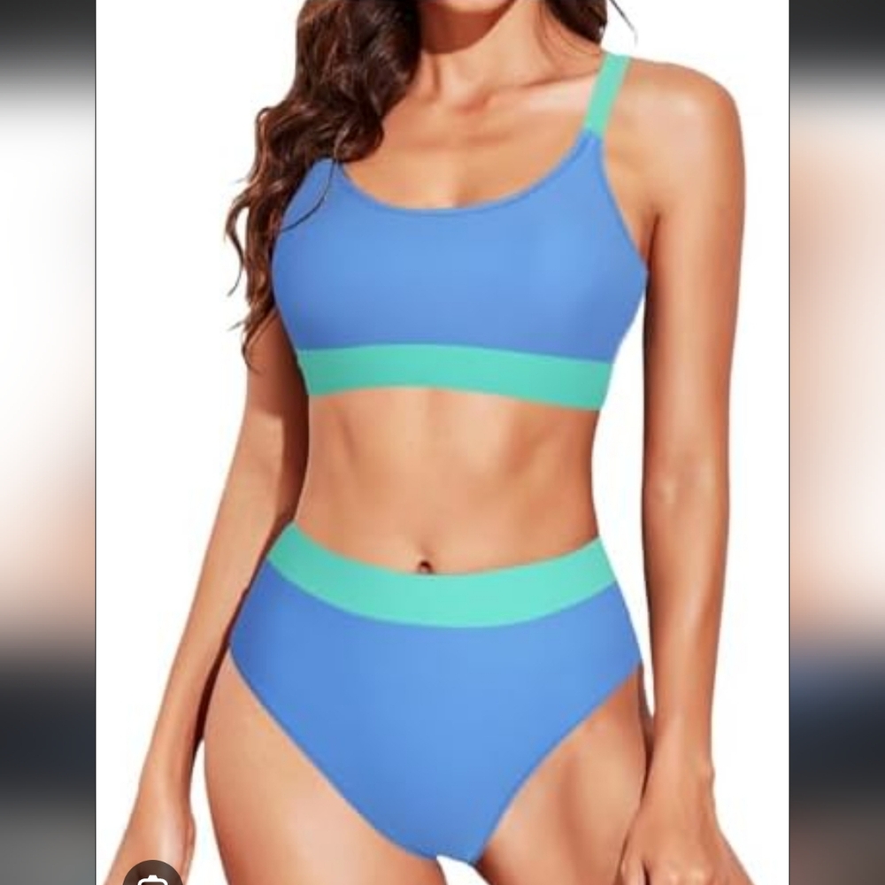 Adisputent Blue Green Bikini Swimsuit Adjustable Straps Size Small New